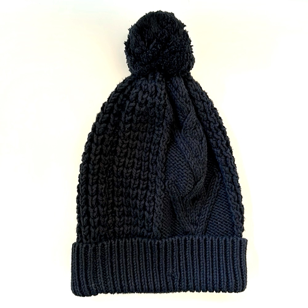 All Saints Cotton Cashmere Blend Knit Pompom Winter Hat Navy NEVER WORN ❤️